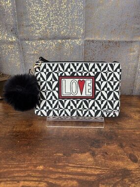Brighton LOVE Zip Cosmetic Pouch with Black Pom Pom Keychain